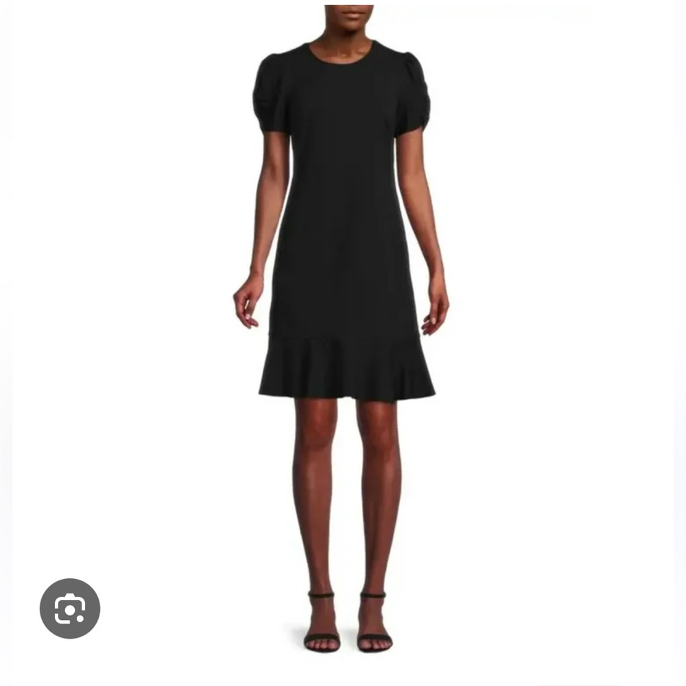 Karl Lagerfeld Black Puff-Sleeve Ruffle-Hem Mini Dress